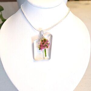 Unique handmade flower pendant OOAK fused glass festival jewelry + necklace
